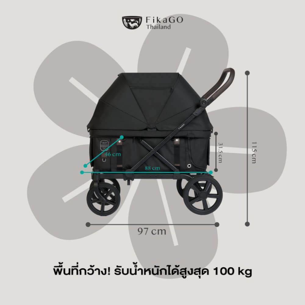 รถเข็นสัตว์เลี้ยง FIKAGO รุ่น KROSS สีดำ รองรับน้ำหนักได้ถึง 100 KG. (รุ่นใหญ่ที่สุด)_1
